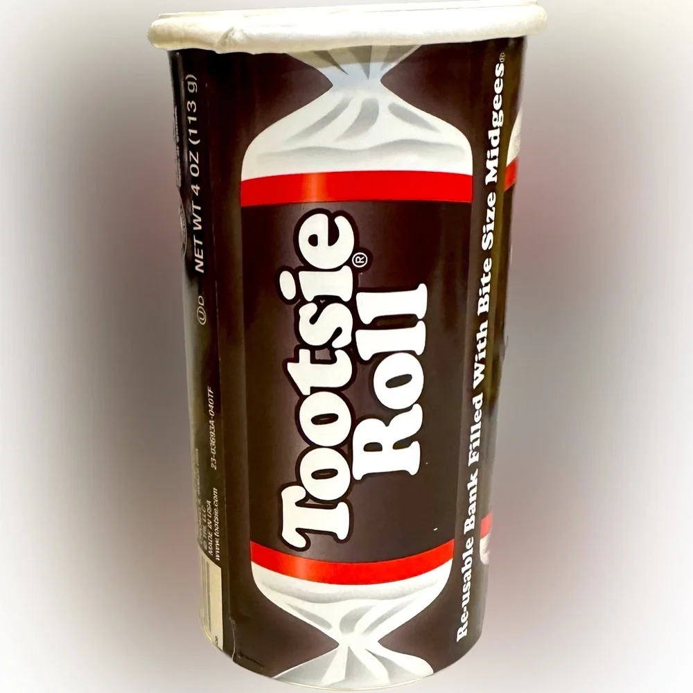 VTG TOOTSIE ROLL DECANTER TUBE PIGGY BANK COLLECTIBLE NOSTALGIC 6” TREAT CANDY